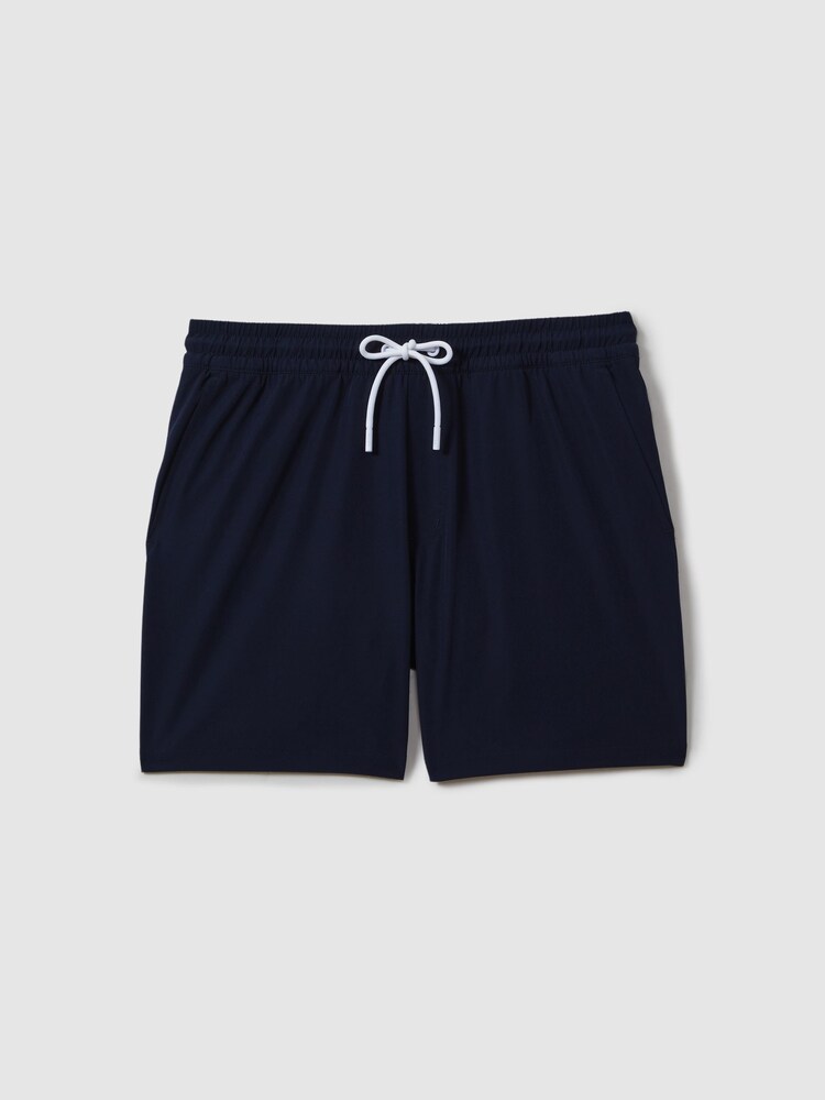 Reiss Navy Shore Plain Drawstring Waist Swim Shorts - Image 2 of 7 Reiss Navy Shore Plain Drawstring Waist Swim Shorts - Image 2 of 7