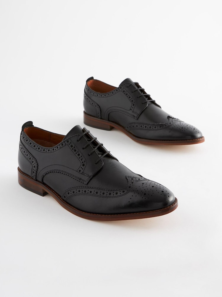Black Regular Fit Contrast Sole Leather Brogues - Image 1 of 6