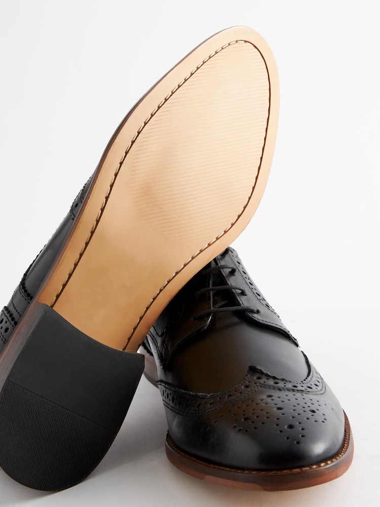 Black Regular Fit Contrast Sole Leather Brogues - Image 2 of 6