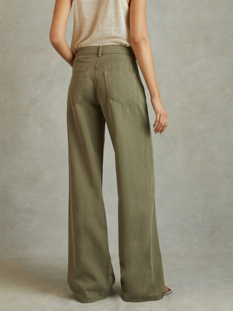 Reiss Khaki Colorado Petite Garment Dyed Wide Leg Trousers - Image 1 of 6