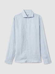 Reiss Soft Blue Fine Stripe Ruban Linen Button-Through Shirt - Image 2 of 6