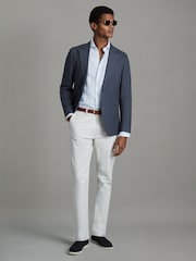 Reiss Soft Blue Fine Stripe Ruban Linen Button-Through Shirt - Image 3 of 6