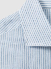 Reiss Soft Blue Fine Stripe Ruban Linen Button-Through Shirt - Image 6 of 6