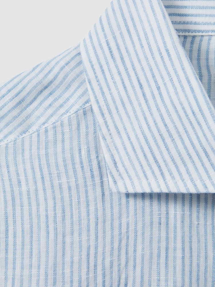 Reiss Soft Blue Fine Stripe Ruban Linen Button-Through Shirt - Image 6 of 6
