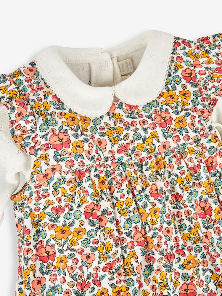 JoJo Maman Bébé Yellow Autumn Floral Girls' 2-Piece Cord Baby Dress & Body Set - Image 2 of 3