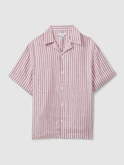 Reiss Pink Stripe Beldi Relaxed 100% Linen Cuban Collar Shirt - Image 2 of 7