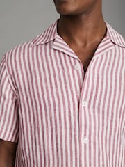 Reiss Pink Stripe Beldi Relaxed 100% Linen Cuban Collar Shirt - Image 4 of 7