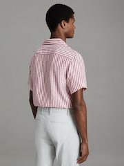 Reiss Pink Stripe Beldi Relaxed 100% Linen Cuban Collar Shirt - Image 5 of 7
