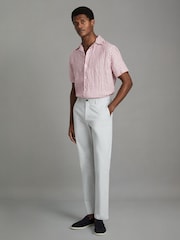 Reiss Pink Stripe Beldi Relaxed 100% Linen Cuban Collar Shirt - Image 6 of 7