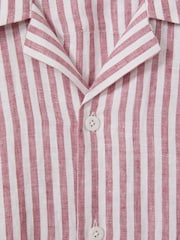 Reiss Pink Stripe Beldi Relaxed 100% Linen Cuban Collar Shirt - Image 7 of 7