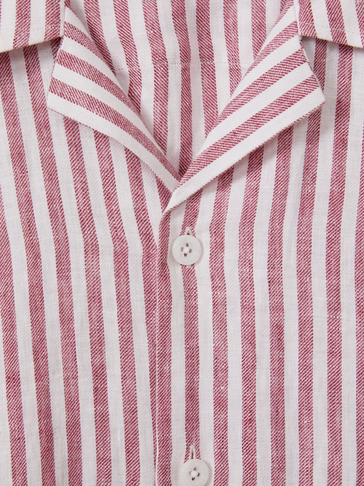 Reiss Pink Stripe Beldi Relaxed 100% Linen Cuban Collar Shirt - Image 7 of 7