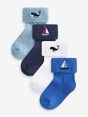 Blue/White 4 Pack Roll Top Baby Socks (0mths-2yrs) - Image 1 of 6