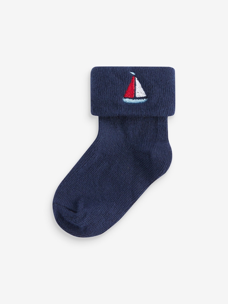 Blue/White 4 Pack Roll Top Baby Socks (0mths-2yrs) - Image 2 of 6