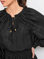 Black Tie Neck Satin Jacquard Mini Dress - Image 4 of 5