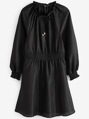 Black Tie Neck Satin Jacquard Mini Dress - Image 5 of 5