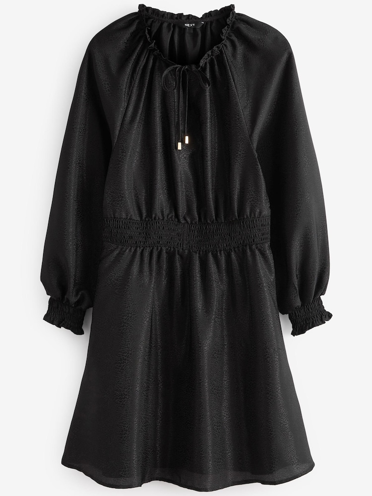 Black Tie Neck Satin Jacquard Mini Dress - Image 5 of 5
