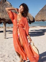 Love & Roses Coral Pink Metallic Trim Detail Kimono - Image 4 of 4