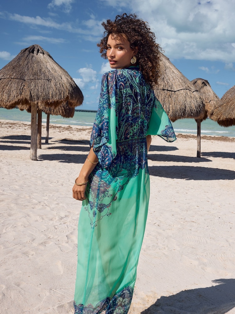 Love & Roses Green Paisley Printed Kaftan - Image 3 of 3