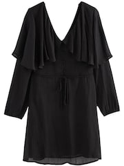 Black Textured Cape Long Sleeve Mini Dress - Image 5 of 6