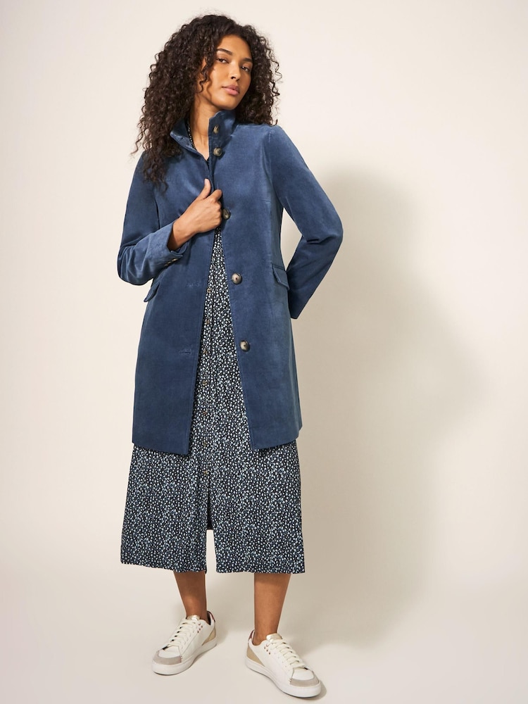 White Stuff Blue Denim Karla Velvet Coat - Image 1 of 7