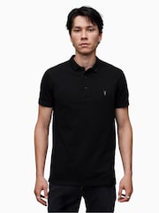 AllSaints Black 100% Cotton Reform Polo Shirt - Image 1 of 5