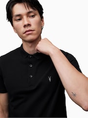 AllSaints Black 100% Cotton Reform Polo Shirt - Image 2 of 5