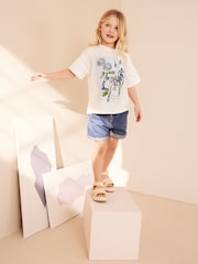 White/Blue Sequin Flowers T-Shirt (3-16yrs) - Image 2 of 6