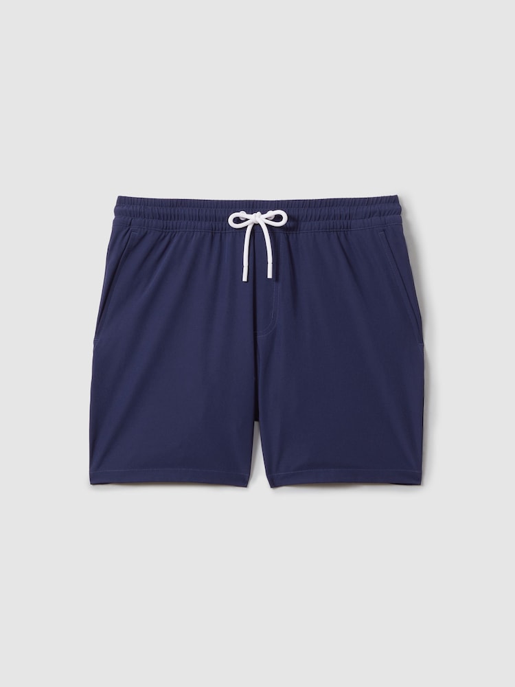 Reiss Lapis Blue Shore Plain Drawstring Waist Swim Shorts - Image 2 of 5