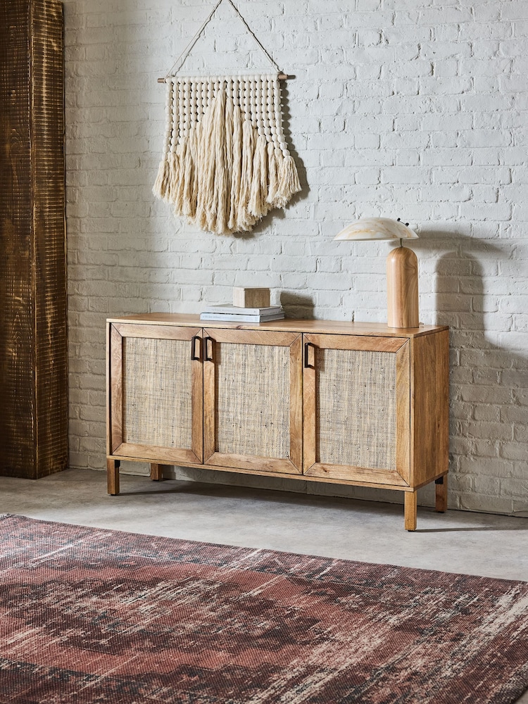 French Connection Mango Wood and Rattan Large Chamak Sideboard - Image 1 of 11