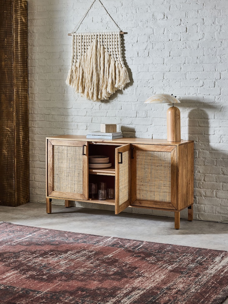 French Connection Mango Wood and Rattan Large Chamak Sideboard - Image 2 of 11