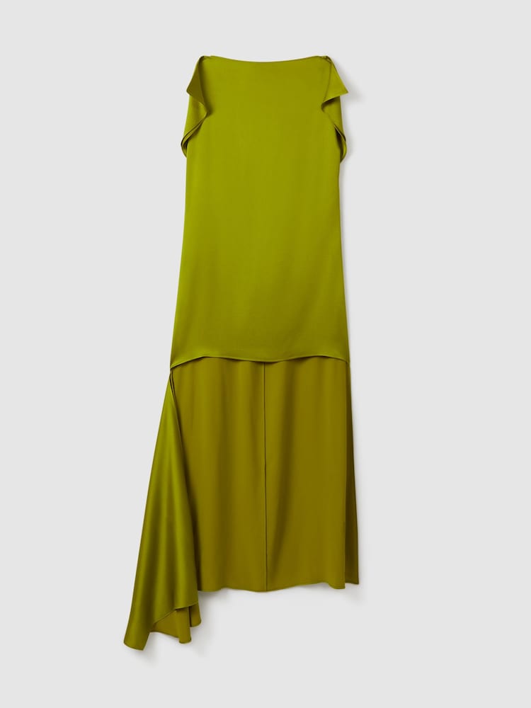 Reiss Green Eloise Italian Satin High-Low Mini Dress - Image 2 of 6