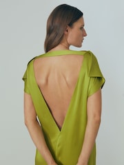 Reiss Green Eloise Italian Satin High-Low Mini Dress - Image 3 of 6
