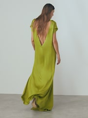 Reiss Green Eloise Italian Satin High-Low Mini Dress - Image 4 of 6