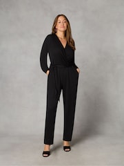 Live Unlimited Curve Petite Jersey Belted Black Jumpsuit - Image 1 of 4