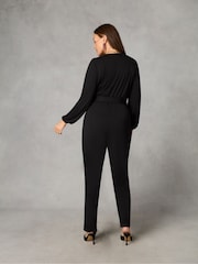 Live Unlimited Curve Petite Jersey Belted Black Jumpsuit - Image 2 of 4