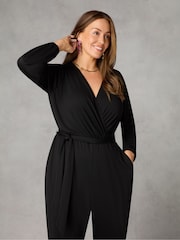 Live Unlimited Curve Petite Jersey Belted Black Jumpsuit - Image 3 of 4