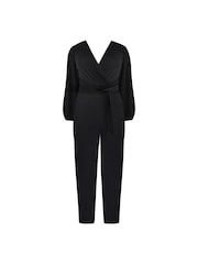 Live Unlimited Curve Petite Jersey Belted Black Jumpsuit - Image 4 of 4