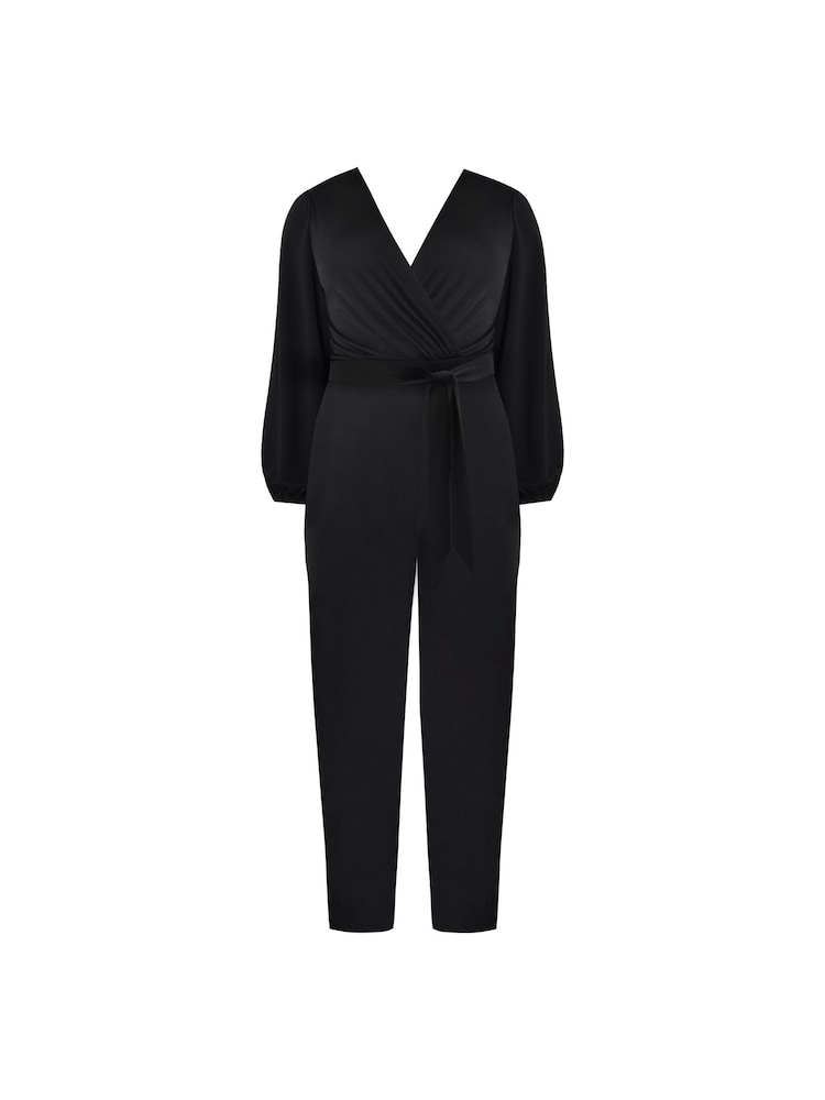 Live Unlimited Curve Petite Jersey Belted Black Jumpsuit - Image 4 of 4