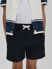 Reiss Navy Shore 3-9 yrs Plain Drawstring Waist Swim Shorts - Image 1 of 4