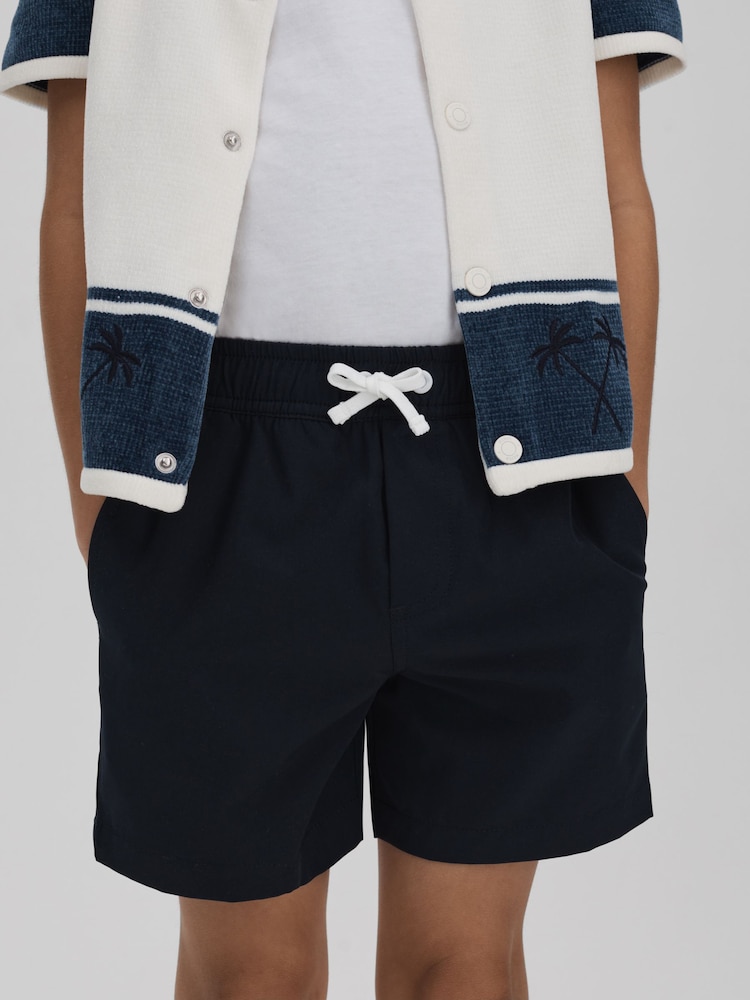 Reiss Navy Shore 3-9 yrs Plain Drawstring Waist Swim Shorts - Image 1 of 4 Reiss Navy Shore 3-9 yrs Plain Drawstring Waist Swim Shorts - Image 1 of 4