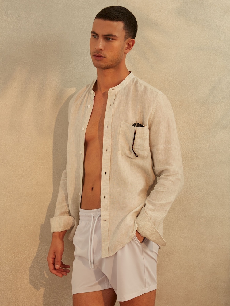 Reiss Pale Pink Shore Plain Drawstring Waist Swim Shorts - Image 1 of 6 Reiss Pale Pink Shore Plain Drawstring Waist Swim Shorts - Image 1 of 6
