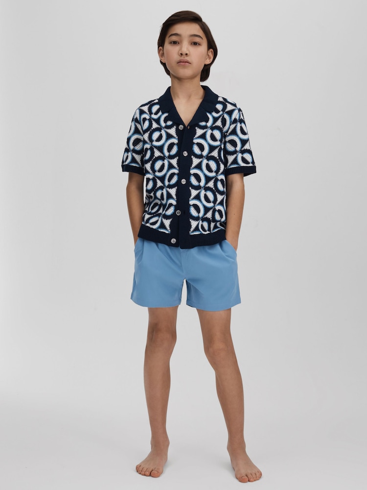 Reiss Sea Blue Shore 3-9 yrs Plain Drawstring Waist Swim Shorts - Image 1 of 4