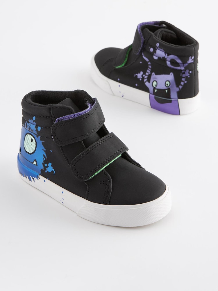Black Glow In The Dark Monster Standard Fit (F) Warm Lined Touch Fastening Boots - Image 1 of 10
