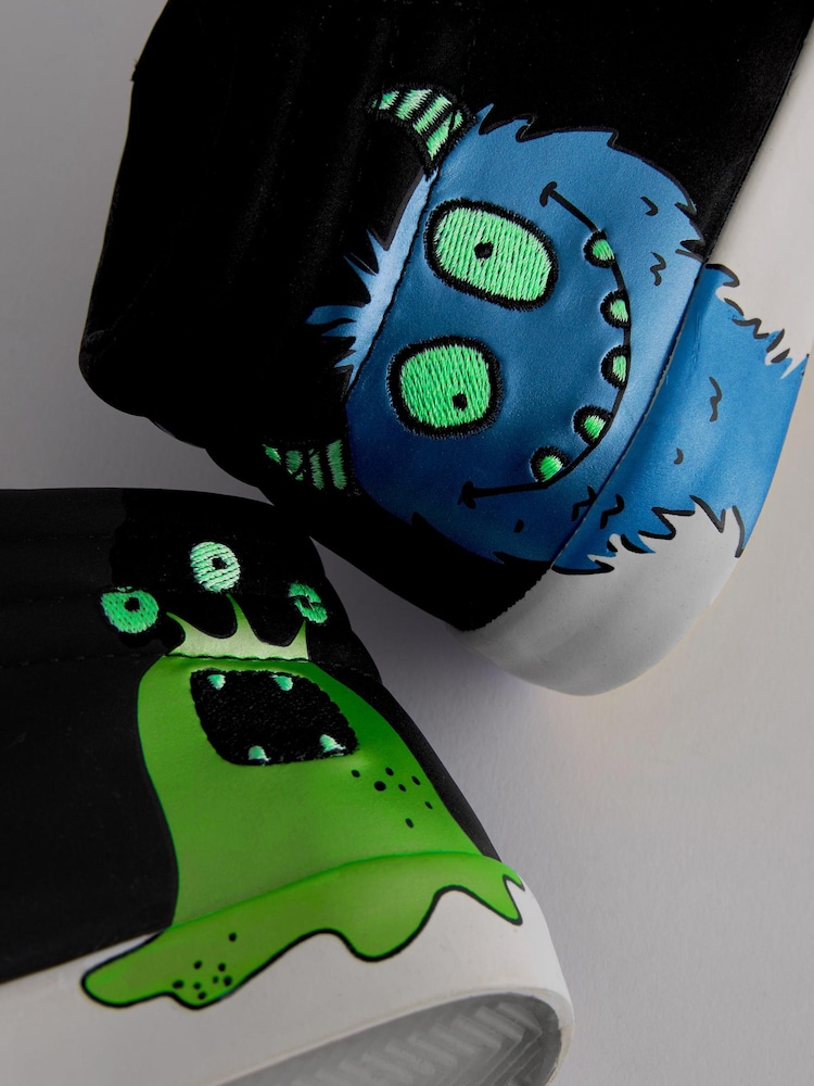 Black Glow In The Dark Monster Standard Fit (F) Warm Lined Touch Fastening Boots - Image 10 of 10