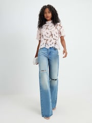 River Island Pink Lace Short Sleeve Blouse - Image 2 of 4
