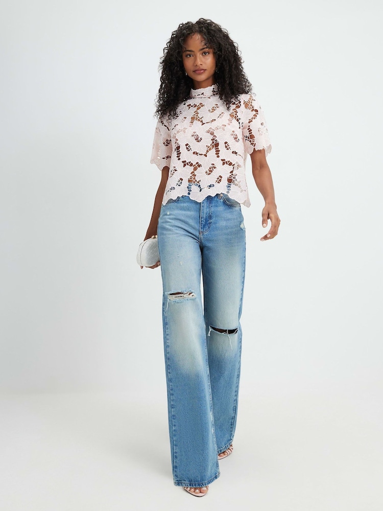 River Island Pink Lace Short Sleeve Blouse - Image 2 of 4
