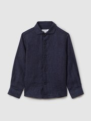 Reiss Navy Ruban 13-14 yrs Linen Cutaway Collar Shirt - Image 1 of 5