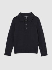 Reiss Navy Trafford Merino Wool Polo Shirt - Image 1 of 4