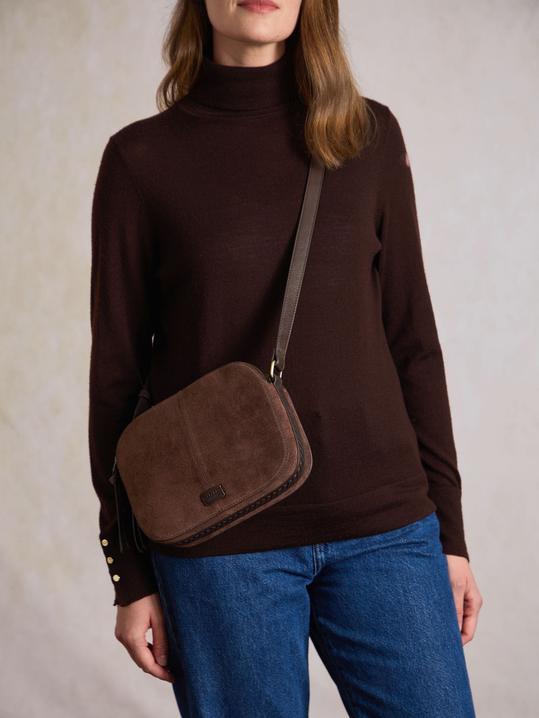 Lakeland Leather Women's Chocolate 'Scales' Suede Camera Bag In - Image 1