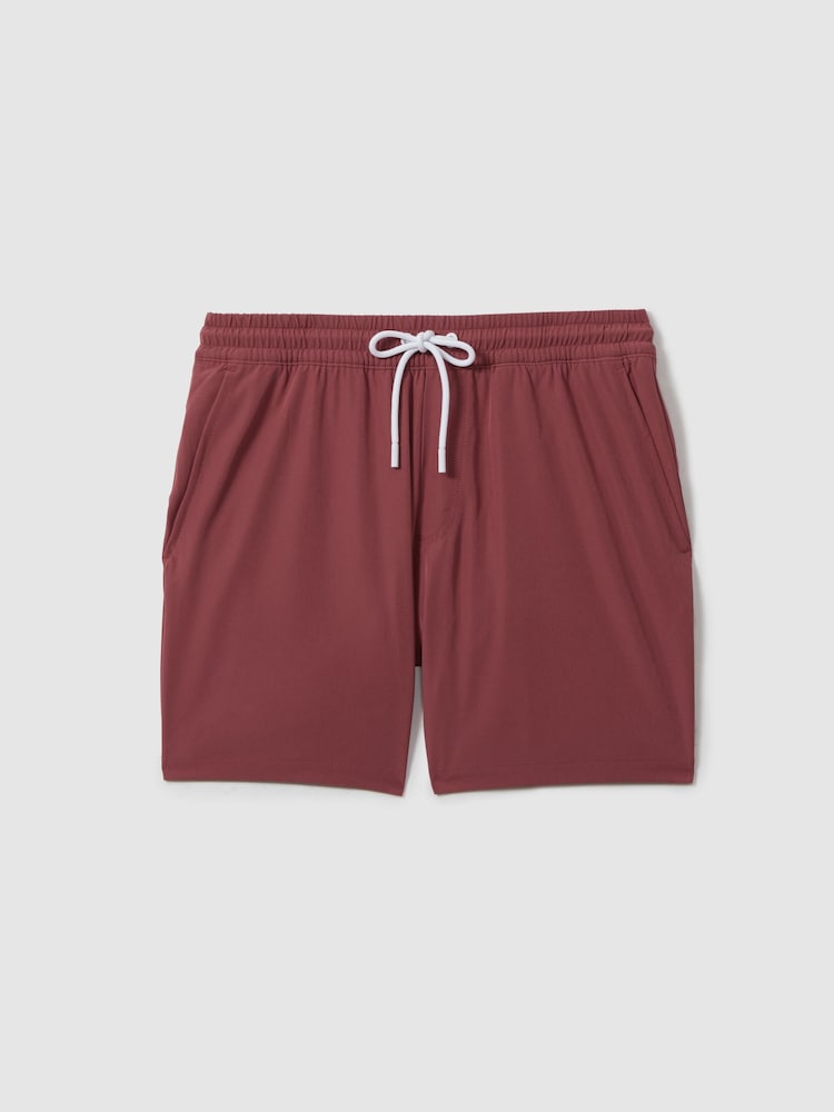 Reiss Old Rose Shore Plain Drawstring Waist Swim Shorts - Image 2 of 6